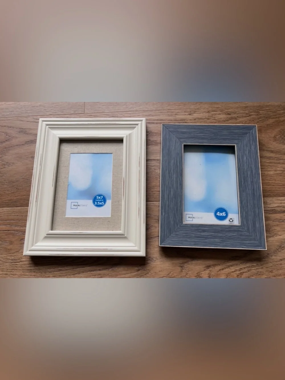 NEW Mainstays Farmhouse Frame Set Cream 5x7 & Chambray Blue 4x6